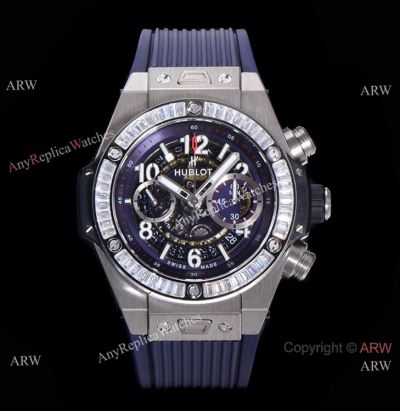Swiss Grade Hublot Replica Watch Big Bang Unico King 7750 Chrono Watch Diamond Bezel Silver Titanium